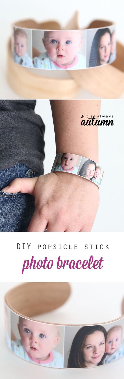 DIY photo bracelets are cute, easy, and inexpensive to make with your favorite pictures. These bracelets are made from popsicle sticks and are a perfect handmade gift idea. Great idea for Mother's Day, Christmas, or to remember your special day (wedding!). #sponsored Popsicle Stick Bracelets, Inexpensive Mother's Day Gifts, Photo Crafts, Photo Gifts Diy, Diy Popsicle, Stick Photo, Mason Jar Crafts Diy, Popsicle Stick Crafts, Diy Mothers Day Gifts