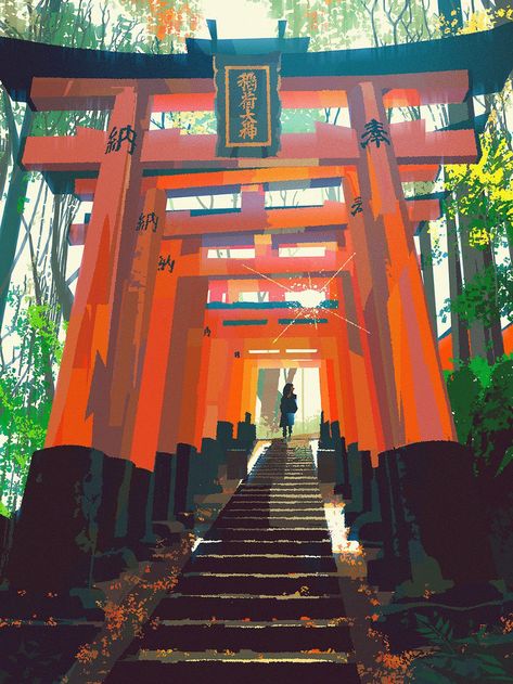 Latest Tweets / Twitter Kat Tsai, Fushimi Inari Taisha, Arte Peculiar, Visual Development, 판타지 아트, Environmental Art, Anime Scenery, Aesthetic Art, Digital Painting