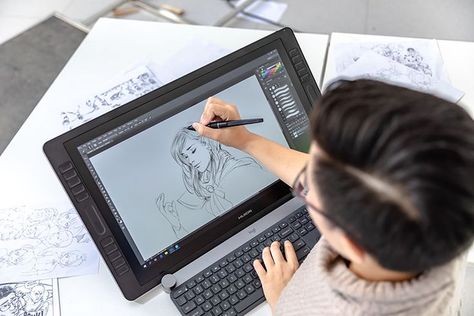 Are there any tablets from Huion that do not need a computer connection? Yes Huion Kamvas Studio 22 is a perfect example. Huion Kamvas 22 Plus, Drawing Tablets, Studio Workspace, Podium Design, Artist Workspace, Design Studio Workspace, Art Studio Room, Interactive Presentation, New Pen