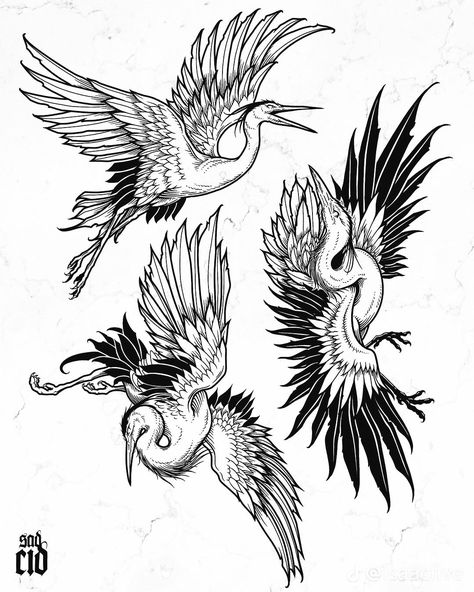 Traditional Tattoo Filler, Heron Tattoo, Crane Tattoo, Engraving Tattoo, Tattoo Filler, Intricate Tattoo, Traditional Japanese Tattoos, Asian Tattoos, Tattoo Style Drawings