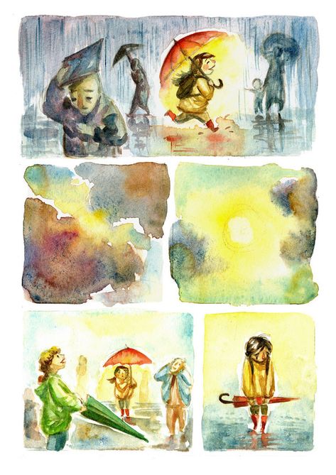 Silent Comics by Ileana Surducan, via Behance Beautiful Art Paintings, Comic Panels, Illustration Sketches, Illustration Artwork, Panel Art, Watercolor And Ink, Digital Media, Watercolor Illustration, Graphic Novel