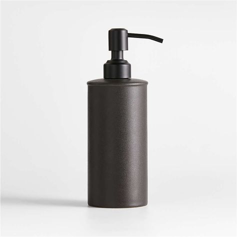 Soap Dispensers | Crate & Barrel Canada Metal Soap Dispenser, Elevate Bathroom, Black Soap Dispenser, Matte Black Accessories, Ceramic Shapes, Ceramic Soap Dispenser, Bathroom Tumbler, Black Bath, Bathroom Tray