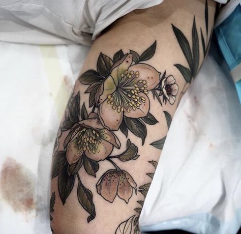 Hellebore Tattoo, Cuff Tattoo, Traditional Style Tattoo, Mark Tattoo, Wildflower Tattoo, Sibling Tattoos, Delicate Tattoo, Sunflower Tattoos, Botanical Tattoo