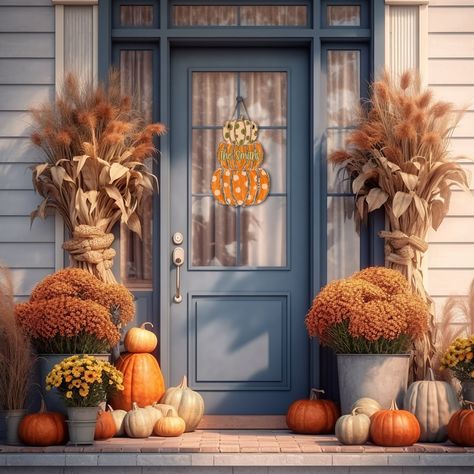 Front Porch Pumpkins Display, Farmhouse Mantel Decor, Small Porch Decorating, Porch Pumpkins, Fall Front Door, Fall Thanksgiving Decor, Stacked Pumpkins, Fall Front Porch, Fall Outdoor Decor