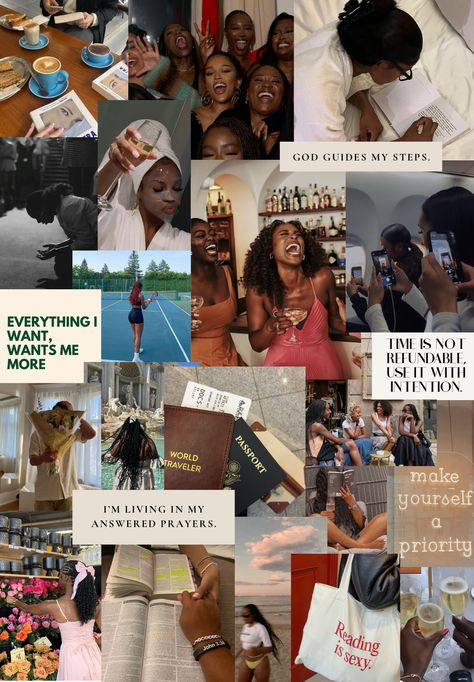 black girl vision board, 2025 vision board, it girl, that girI, prayer, book club, black girl luxury, black female friendships, black woman, black girl, fashion, 2025, lover girl, Screensaver Mood board for black girl, wallpaper for black girls, vision board inspiration, vision board manifestation, affirmations,goals,good vibes,soft girl era Black Women