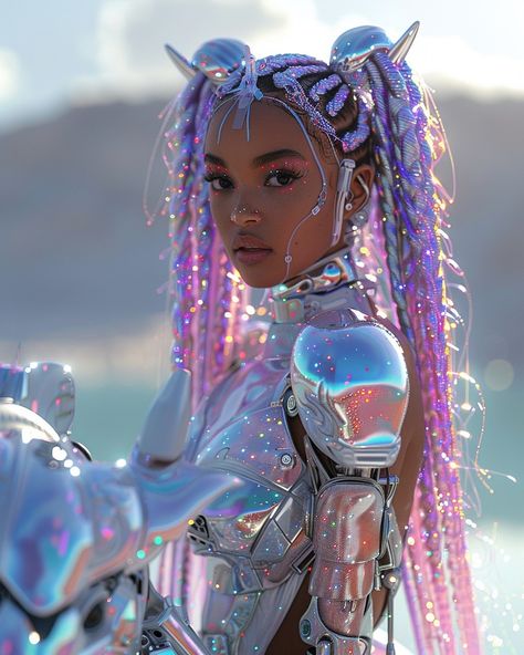 💖 Futuristic Rider Extras from my collab in TDC 🫶🏻 Futuristic Rave Outfit, Kawaii Futuristic, Girly Futuristic, Futuristic Halloween Cosplay Costume, Futuristic Hairstyle, Futuristic Aesthetic Future Fashion, Futuristic Metallic Aesthetic, Futuristic Hairstyles, Futuristic Hair