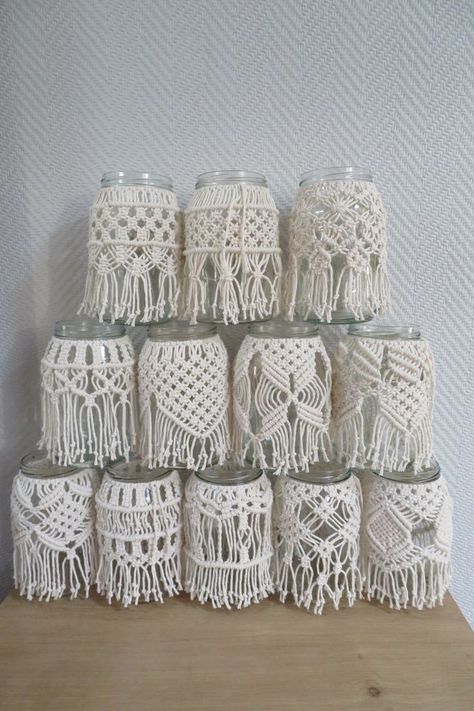 Macrame Jars, Macrame Candle Holder, Tricotin Long, Macrame Basket, Simpul Makrame, Pola Macrame, Free Macrame Patterns, Macrame Plant Hanger Patterns, Macrame Knots Tutorial