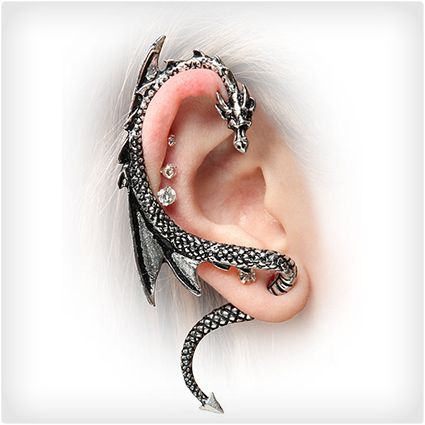 Dragon Ear Wrap Dragon Ear Cuffs, Bijoux Fil Aluminium, Dragon Earrings, Vintage Dragon, Rock Vintage, Gothic Earrings, Think Geek, Gothic Punk, Ear Piercing