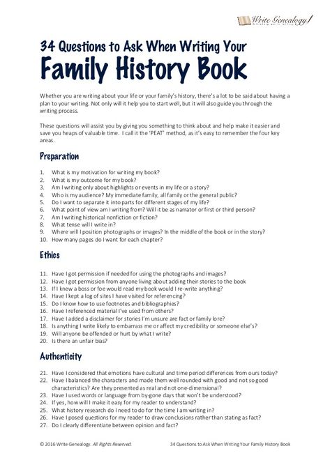 Writing Your Personal History, Writing Family History, Family History Questions, Family History Book Layout, Family History Printables, Guest Basket, Ancestry Book, History Printables, Genealogy Ideas