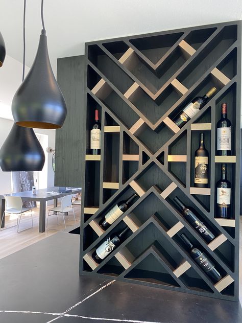 Bar Area Design For Home, Big Wall Space Decor Ideas, Liquor Display Cabinet, Bar Shelves Ideas Liquor, Wine Rack Wall Modern, Wall Wine Rack Ideas, Wooden Wine Rack Wall, Wine Holder Wall, Wine Rack Ideas