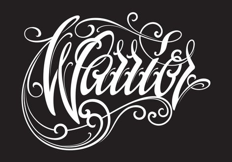 Warrior lettering in modern tattoo style. Design element Warrior Tattoos For Women, Tattoo Words Design, Tattoo Word Fonts, Father Tattoos, Chicano Lettering, Graffiti Lettering Fonts, Warrior Tattoos, Tattoo Cover Up, Warrior Tattoo