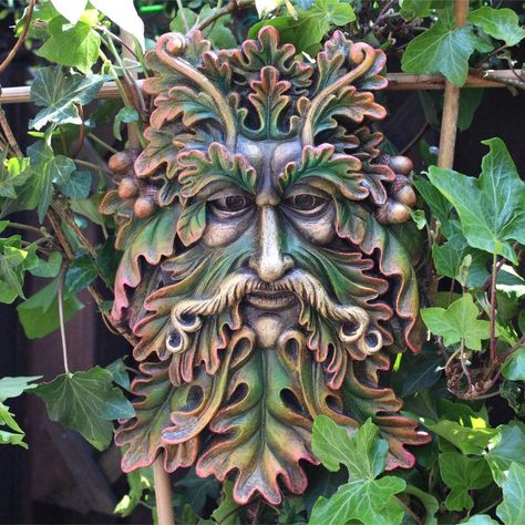 Green Man Sculpture, Garden Wall Plaque, The Green Man, Acorn Leaf, Pagan Gods, Garden Plaques, Garden Lover Gifts, Tree Faces, Wood Spirit