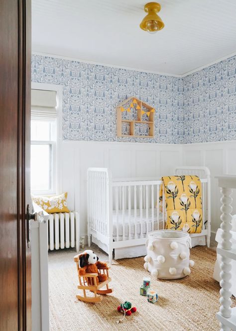 Nursery - Francois et Moi Royal Nursery, Twins Nursery, Nursery Designs, Baby Vision, Blue And White Wallpaper, Sleeping Quarters, Babies Room, Le Chateau, Handmade Modern