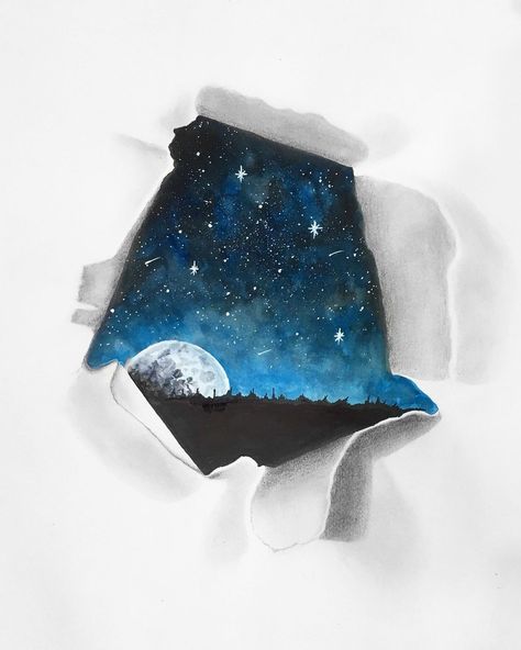 3d Wallpaper Art, Galaxy Drawings, Tattoo Watercolor, 3d Art Drawing, Watercolor Galaxy, Black Art Painting, Galaxy Painting, Painting Blue, Galaxy Art