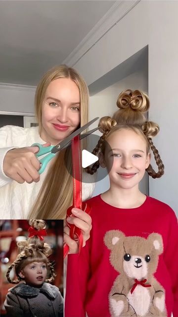 Stefani Chaglar🦋 on Instagram: "Cindy Lou Who Hair Tutorial❤️ @mykitsch ✨ #longhair #longhairstyles #cindylouwho #grinch #thegrinch #longhairdontcare #hairtutorial #hairideas #christmashair #hairhacks #hairtransformation #cosplaying #motheranddaughter #motherdaughterlove #hairfashion" Sindyloohoo Grinch Hair, Easy Cindy Lou Who Hair For Kids, Cindy Lue Who Hair, How To Do Cindy Lou Who Hair, Easy Cindy Lou Who Hair, Cindy Lou Hoo Hair, Diy Cindy Lou Who Hair, Cindy Lou Who Hairstyle Diy, Easy Whoville Hair