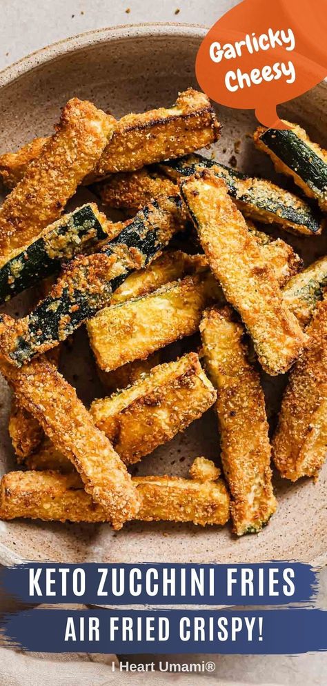 Air fryer zucchini fries with crispy zucchini sticks dipped in parmesan and serve with garlic aioli sauce. Simple ingredients & low carb! #zucchini #zucchinifries #keto #airfrying #summerrecipes #vegetarianrecipes Fried Parmesan Zucchini, Air Fryer Zucchini Chips, Air Fryer Zucchini Fries, Air Fryer Recipes Healthy Low Carb, Parmesan Zucchini Fries, Air Fryer Zucchini, Air Fried Food, Air Fryer Oven Recipes, Zucchini Chips