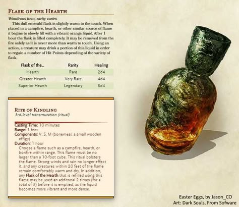 The Flask of the Hearth, another Easter Egg! More Dark Souls before I move on to different games. - Imgur Homebrew Items, Dungeons And Dragons Rules, Dnd Homebrew, Dnd Items, Dungeon Master's Guide, Campaign Ideas, Dungeons And Dragons 5e, D D Items, Dnd 5e Homebrew