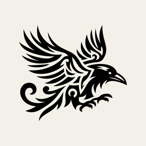 Raven tribal tattoo logo icon design Viking Raven Tattoo Ideas, Raven Tattoo Design, Symbol For Family Tattoo, Crows Drawing, Norse Mythology Tattoo, Tattoo Logo, Raven Logo, Idea Tattoo, Logo Icon Design