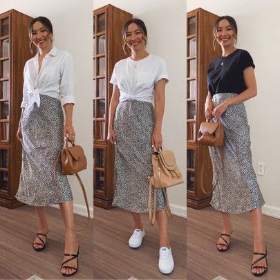 Work Outfits Women Midi Skirt, Maxi Skirt Office Outfit Summer, Business Casual Midi Skirt, Cream Business Casual Outfit, Patterned Midi Skirt Outfit, How To Style A Skirt Summer, How To Style Midi Skirts, How To Style A Midi Skirt, Midi Skirt Work Outfit