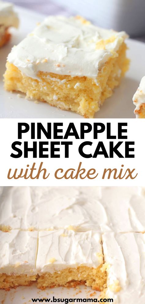 Sheet Cake Pan Recipes, Sheet Cake Recipes Easy, Cake Mix Sheet Cake Recipes, Sheet Cake From Box Cake, Pineapple Cake Mix Recipes, Desserts With White Cake Mix Boxes, White Cake Mix Desserts, White Cake Mix Recipes Boxed, Summer Sheet Cake