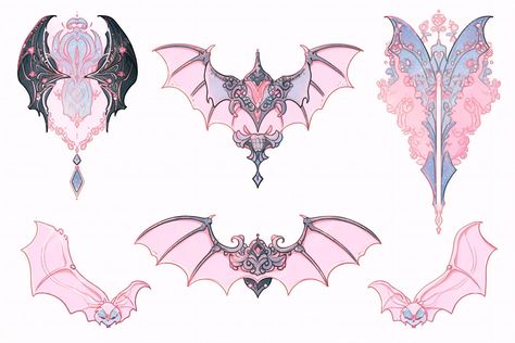 Premium Photo | Enchanting Halloween Delights Cute Stickers amp Graphics with Pink Bats and Fairies Bat Fairy Wings, Pink Bat Aesthetic, Bats Tattoo, Gothic Embroidery, Cute Wings, Bat Illustration, Bat Face, Cute Bats, Bat Flower