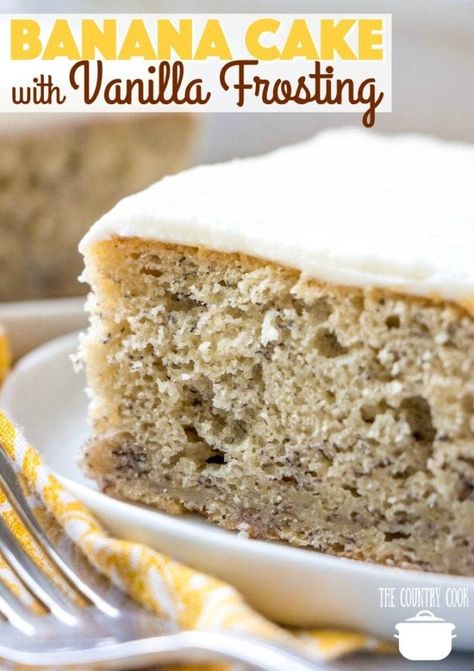 Homemade Banana Cake with Vanilla Frosting recipe from The Country Cook Homemade Banana Cake, Vanilla Frosting Recipe, Vanilla Frosting Recipes, Banana Recipe, Country Cook, The Country Cook, Sheet Cakes, Frosting Recipe, Country Cooking