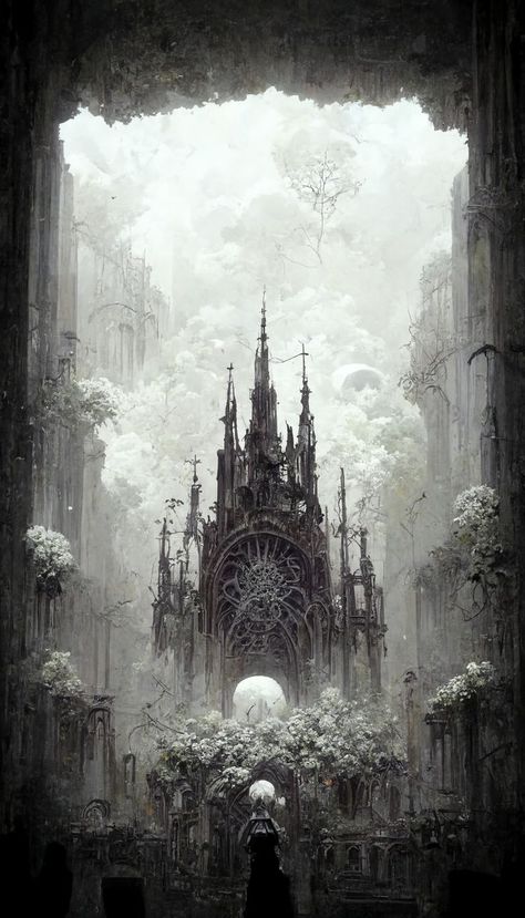 Cathedral Painting Gothic, Dark Cathedral Art, Gothic Wallpaper Backgrounds, Underground Cathedral, Gothic Cathedral Aesthetic, Gothic Church Aesthetic, Gothic Cathedral Tattoo, Victorian Gothic Castle, Gothic Pillar