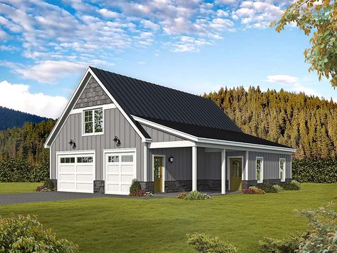 Garage Plan 52186 - Bungalow, Country, Craftsman, Traditional Style 3 Car Garage Plan with 1062 Sq Ft Car Garage Plans, Garage With Workshop, Metal Shops, 3 Car Garage Plans, Detached Garage Designs, Garage With Living Quarters, Garage Extension, Garage Plans Detached, Casa Garage