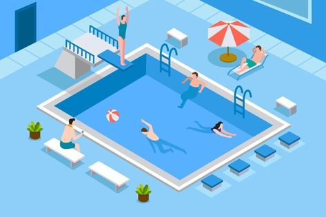 Isometric public swimming pool | Free Vector #Freepik #freevector #people #family #summer #sport Swimming Pool Illustration, Swimming Pool Drawing, Public Swimming Pool, Baseball Activities, Swimming Design, Pool Drawing, Swimming Pool Pictures, Summer Swimming Pool, Diy Plastic Bottle