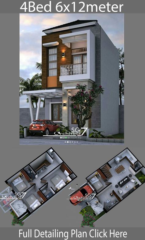 House Design Plan 8x11m With 4 Bedrooms - House Plan Map Home Designs Exterior, Two Story House Design, 2 Storey House Design, Duplex House Plans, Simple House Design, House Construction Plan, House Layout Plans, Model House Plan, Duplex House Design