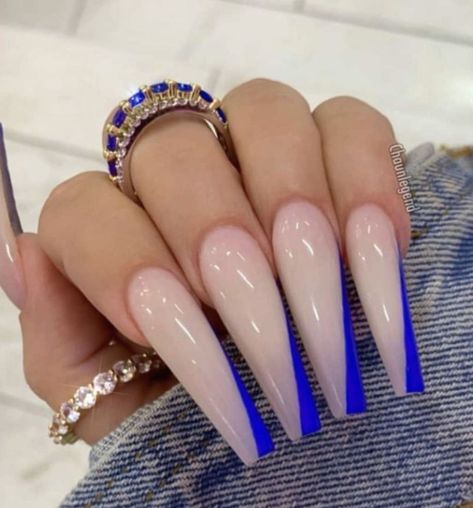 Coffin Nails Designs Summer, Coffin Nail Designs, Blue Ombre Nails, Royal Blue Nails, Nails Length, Summer Acrylic, Nails Classy, Long Acrylic Nail Designs, Blue Acrylic Nails