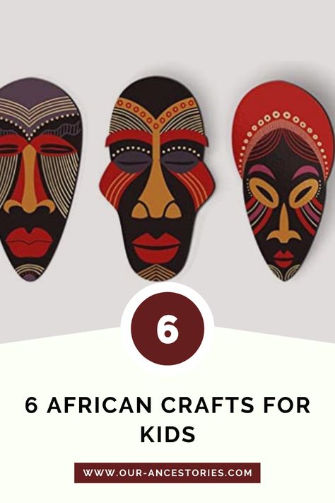 Cardboard African Masks, African Mask Art Project For Kids, African Art Projects For Kids, African Masks Art Project, Cultural Art Projects For Kids, African Masks For Kids, Diy African Art, Africa Crafts For Kids, African Crafts For Kids