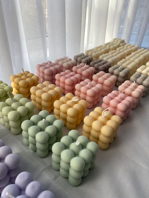 Candle Wedding Favor, Bubble Cube Candle, Box Aesthetic, Palm Wax Candles, Cube Candle, Relaxing Candles, Bubble Candle, Candles Photography, Creative Candles