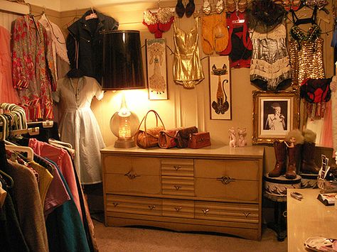 vintage dressing room by sveetcouture, via Flickr Vintage Dressing Room, Vintage Dressing Rooms, Closet Interior, Dream Dressing Room, Boutique Furniture, Room Wardrobe, Furniture Chest, Wardrobe Clothing, Frame Lamp