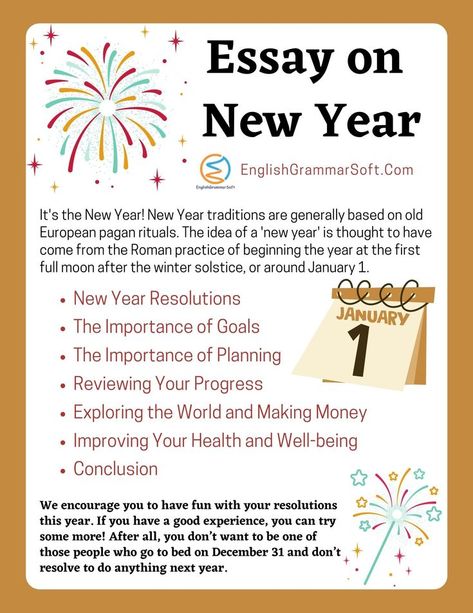 Essay on New Year 2022 New Year Resolution Essay, New Year Essay, Review Essay, New Year Resolution, New Years Traditions, Essay Writing Help, Learn English Grammar, New Year 2022, New Year 2023