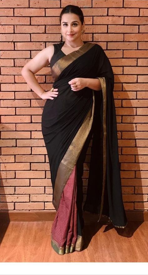 Vidya Balan Saree Blouse, Vidya Balan Saree, Latest Maggam Work Blouses, Shakuntala Devi, Vidya Balan, Black Saree, Sari Blouse, Ethnic Outfits, Hair Wedding