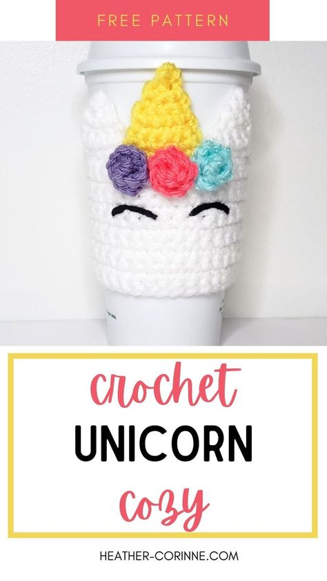 The adorable Crochet Unicorn Cozy is a free pattern here on my blog! This magical mug companion makes a quick crochet gift idea! Below you'll find the free pattern and video tutorial. Crochet Cup Cosy Free Pattern, Cup Cozy Crochet Pattern, Coffee Cozy Pattern, Quick Crochet Gifts, Mug Cover, Cup Cozy Pattern, Cozy Ideas, Crochet Mug, Crochet Mug Cozy