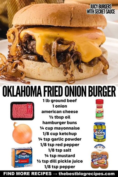 Fried Onion Burgers, Onion Burgers, Burger Recipes Beef, Hamburger Dishes, Delicious Dips Recipes, Onion Burger, Burger Seasoning, Hamburger Meat Recipes, Gourmet Burgers