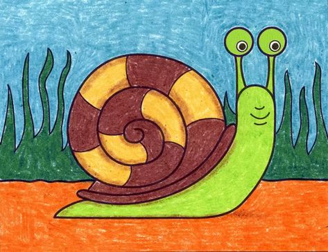 How to Draw a Snail · Art Projects for Kids Drawing For 6 Yrs Old, Drawing For Class 2 Students, Snail Artwork For Kids, Snail Picture, Kids Drawing Projects, Nature Drawing For Kids, Kids Drawing Ideas, Drawing For Kids Easy, Colourful Drawing