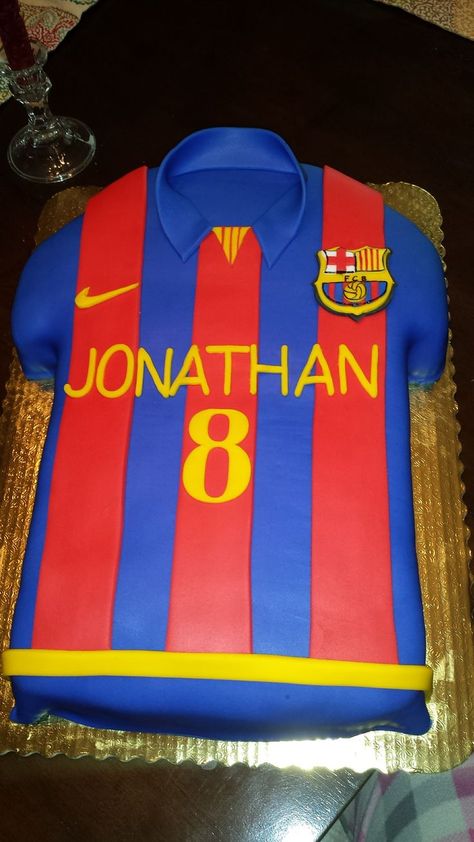 Barcelona Soccer Jersey Birthday Cake Soccer Jersey Cake, Jersey Birthday Cake, Jersey Cake, Barcelona Soccer, Baby Birthday, Future Baby, Custom Cakes, Fc Barcelona, Soccer Jersey