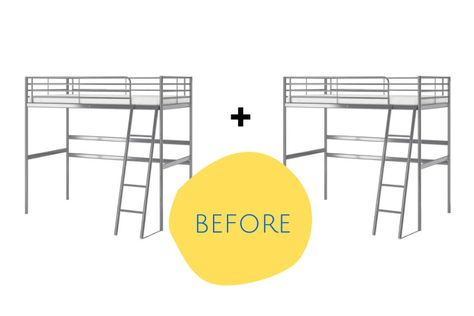 Turning 2 SVARTA loft beds into one big double loft bed - IKEA Hackers Svarta Loft Bed Ideas, Ikea Loft Bed Ideas, Double Loft Bed, Under Eaves Storage, Waterbed Frame, Ikea Loft, Double Loft Beds, Ikea Mattress, Ikea Loft Bed