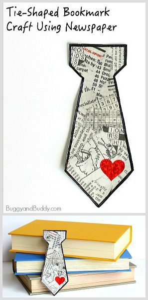 Homemade Father's Day Gift for Kids: Tie Shaped Tear Art Bookmark Craft Using Newspaper! Easy DIY gift for children to make dad! ~ BuggyandBuddy.com Tie Bookmark, Tie Template, Homemade Bookmarks, Father's Day Activities, Tears Art, Homemade Fathers Day Gifts, Kids Homemade, Tie Crafts, Bookmark Craft