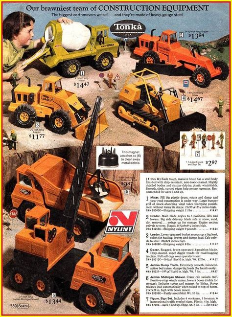 Tonka and Nylint Toy Construction set(s). Sears Wish Book, Pressed Steel Toy, Nostalgia Art, Tonka Toys, Tonka Truck, Nostalgic Toys, Cartoon Tv Shows, Christmas Book, Tin Toys