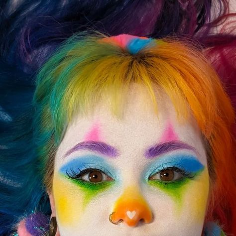 🌈Shan Sunshine🤡 on Instagram: "Pride month might be over, but I'm still here and queer 🌈🥰
-
#clown #clownmakeup #rainbowhair" Clown Makeup Rainbow, Clown Drag Makeup, Rainbow Clown Makeup, Clowncore Pfp, Clown Drag, Clowncore Makeup, Rainbow Clown, Clown Face Paint, Cute Clown Makeup