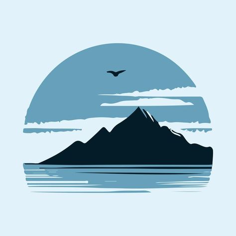 Mountains and sea on a blue background s... | Premium Vector #Freepik #vector #landscape-logo #tourism-logo #mountains-logo #beach-logo Logo Tourism, Mountains Logo, Background S, Sea Vector, Mountain Vector, Landscape Logo, Tourism Logo, Sea Logo, Vector Landscape