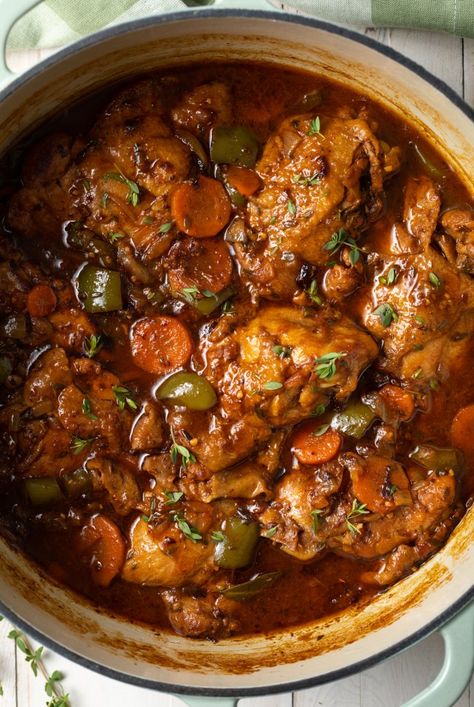 Jamaican Brown Stew Chicken Recipe #Jamaicanrecipes #brownchickenstew #brownstewchicken #Caribbeanrecipes #chickenstew #aspicyperspective Jamaican Brown Stew, Jamaican Brown Stew Chicken, Panini Recipes Chicken, Jamaican Chicken, Kung Pao Chicken Recipe, Spicy Stew, Brown Stew Chicken, Chicken Breast Crockpot Recipes, Stew Chicken