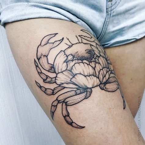 Lobster Tattoo, Crab Tattoo, Floral Thigh Tattoos, Octopus Tattoos, Leg Tattoos Women, Knee Tattoo, Sister Tattoos, Mini Tattoos, Thigh Tattoo