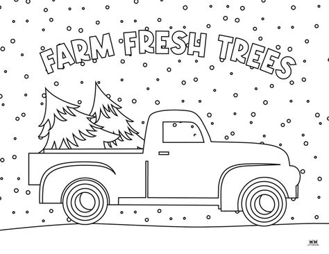 Christmas Truck Coloring Page, Christmas Car Drawing, Christmas Coloring Pages Free Printable, Cute Christmas Coloring Pages, Christmas Tree Coloring, Different Christmas Trees, Farm Coloring Pages, Tree Coloring, Free Christmas Coloring Pages