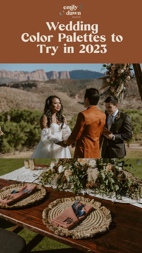 If you’re a 2023 bride, one of the first things you’ll do after getting engaged and picking a wedding date is choose your color palette. I’m a wedding photographer based in Southern Utah and I’ve photographed about 100 weddings. I’ve compiled some of my favorite wedding color palettes I’ve come across over the years that you can draw inspiration from as you plan your 2023 wedding. Color Of The Year 2023 Dress, 2023 Bride, Wedding Color Palettes, Southern Utah, Utah Wedding Photographers, Utah Weddings, Wedding Color, Planning Process, Wedding Date