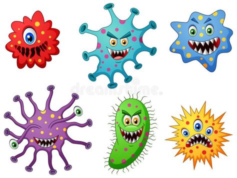 Set of cartoon germ and virus royalty free illustration Art Of Beat, Bacteria Cartoon, Germs On Hands, Cells Project, Antimicrobial Resistance, Dental Posters, Medical School Life, Men Tattoos Arm Sleeve, Preschool Special Education